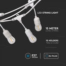 15m E27 LED-lampsträng, glödlampsavstånd 1m x15 glödlampor (glödlampor ingår ej), vattentät IP65, AC220-240V, 2,75kg+glödlampsvikt, vit, med 220V uttag i slutet och kontakt i början, kan kopplas ihop i flera strängar