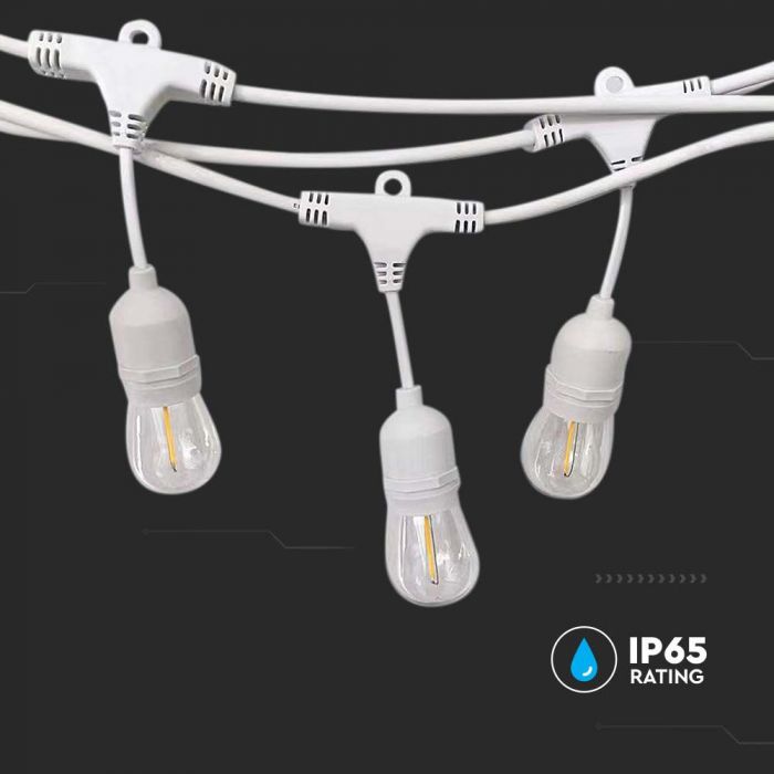 15m E27 LED bulb string, distance between bulbs 1m x15 bulbs (bulbs not included), waterproof IP65, AC220-240V, 2.75kg+bulb weight, white, with 220V socket at the end and plugs at the beginning, it is possible to connect several in series