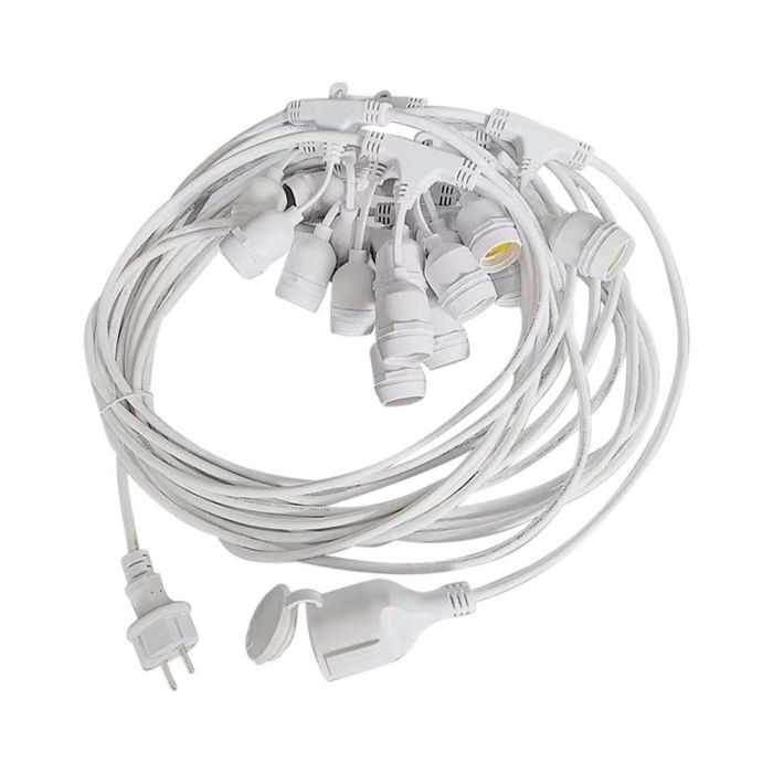 15m E27 LED bulb string, distance between bulbs 1m x15 bulbs (bulbs not included), waterproof IP65, AC220-240V, 2.75kg+bulb weight, white, with 220V socket at the end and plugs at the beginning, it is possible to connect several in series