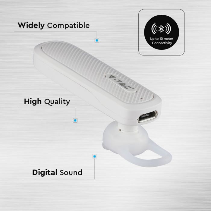 70 mAh V-TAC BLUETOOTH peakomplekt valge