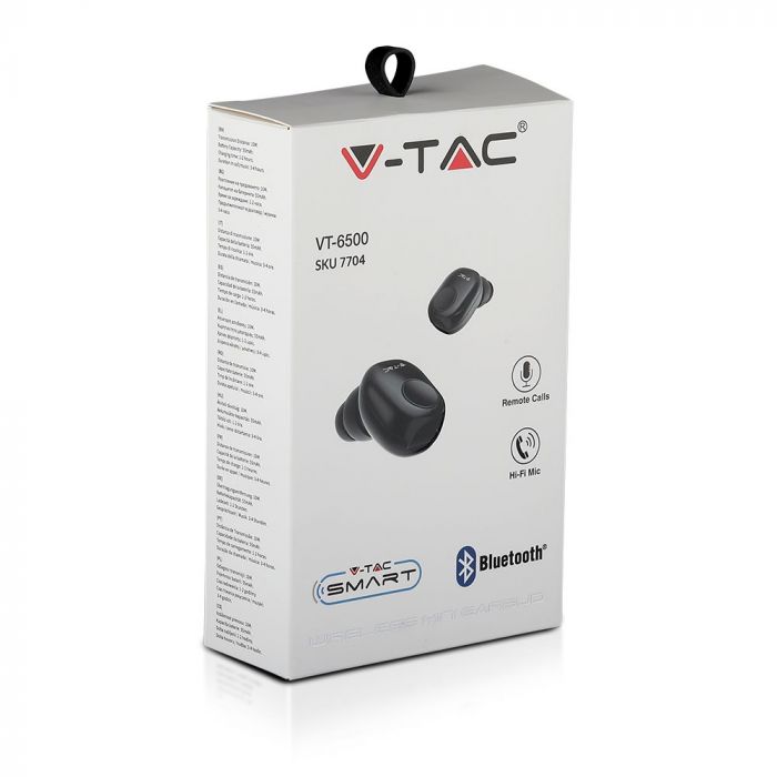 55 mAh V-TAC BLUETOOTH headset svart, inbyggd mikrofon för handsfree-samtal