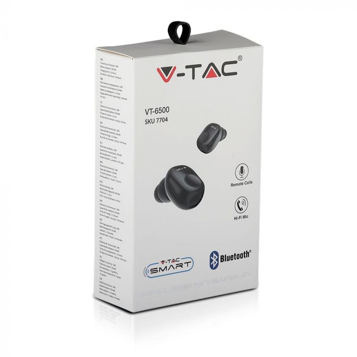 Гарнитура V-TAC BLUETOOTH емкостью 55 мАч, черный, встроенный микрофон для звонков в режиме громкой связи