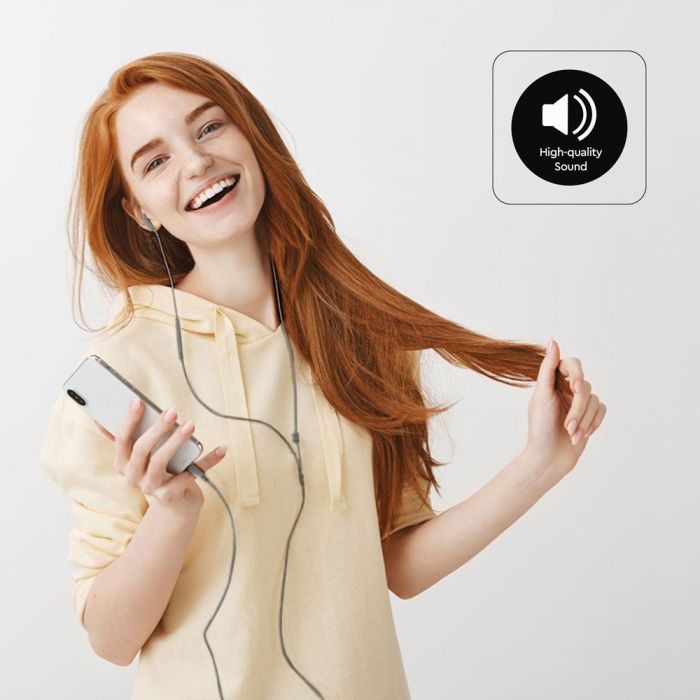 V-TAC headset with built-in microphone for hands-free calls, volume adjustment button