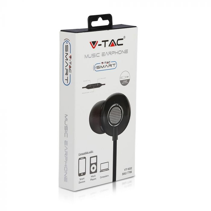 V-TAC headset with built-in microphone for hands-free calls, volume adjustment button