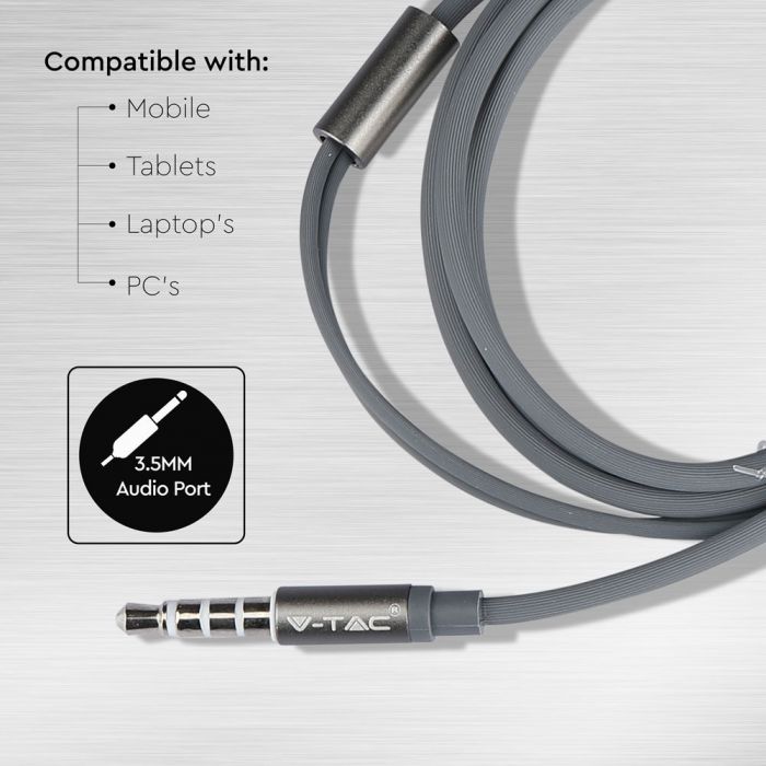 V-TAC headset with built-in microphone for hands-free calls, volume adjustment button