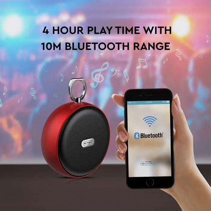 Портативный BLUETOOTH-динамик с кабелем micro USB, DC 5V/1.0A, функция TWS, аккумулятор 800mah, красный, V-TAC