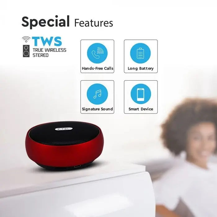 Portatīvs BLUETOOTH skaļrunis ar micro USB vadu, DC 5V/1.0A, TWS funkcija, 800mah baterija, sarkans, V-TAC