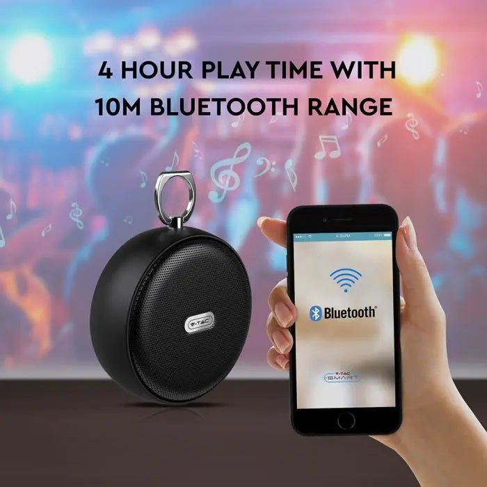 Portatīvs BLUETOOTH skaļrunis ar micro USB vadu, DC 5V/1.0A, TWS funkcija, 800mah baterija, melns, V-TAC