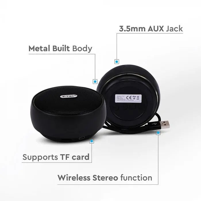 Portable BLUETOOTH speaker with micro USB cable, DC 5V/1.0A, TWS function, 800mah battery, black, V-TAC