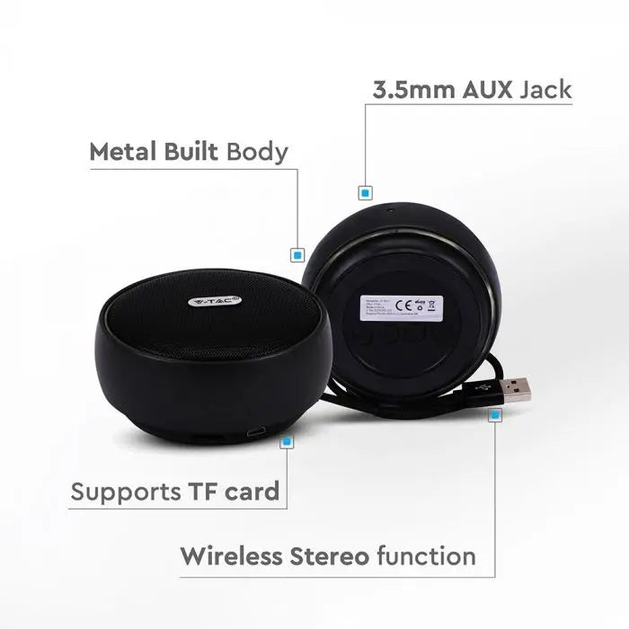 Portatīvs BLUETOOTH skaļrunis ar micro USB vadu, DC 5V/1.0A, TWS funkcija, 800mah baterija, melns, V-TAC