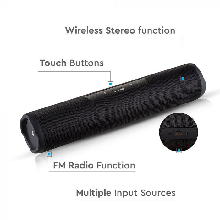 Portatīvais BLUETOOTH skaļrunis ar pieskāriena pogu AUX/USB un TF slots, TWS, 3.7V 1200mah akumulators, V-TAC