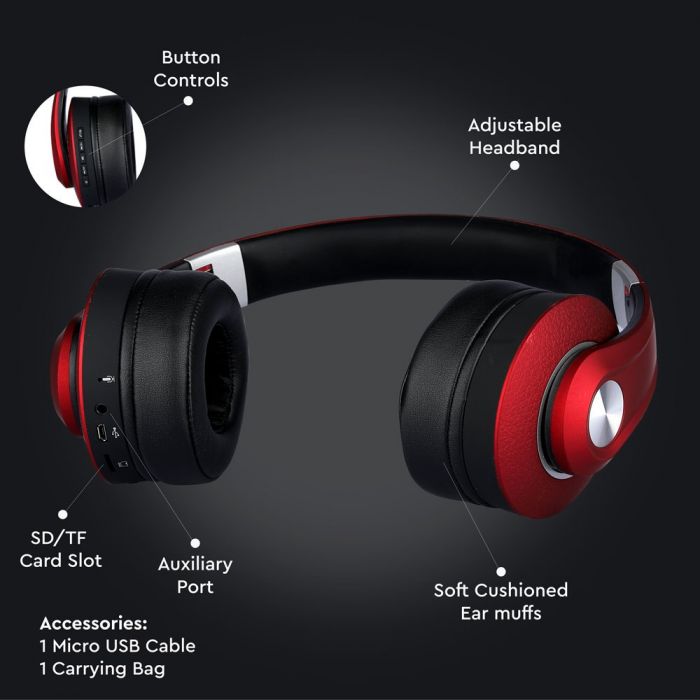 500mah V-TAC BLUETOOTH headphones, red