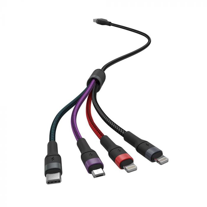 V-TAC 4IN1 laddningskabel: USB till Type-C, USB till Micro och 2 USB till Lightning