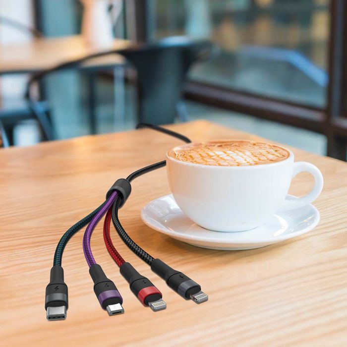 V-TAC 4IN1 charging cable: USB to Type C, USB to Micro and 2 USB to Lightning