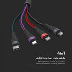 V-TAC 4IN1 charging cable: USB to Type C, USB to Micro and 2 USB to Lightning