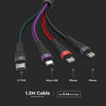 V-TAC 4IN1 charging cable: USB to Type C, USB to Micro and 2 USB to Lightning