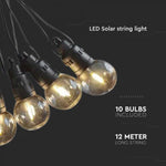 12m pikk päikesepaneeliga LED-valguspael (1,12W) koos 10 LED 0,5W G50 pirniga, IP44, 3000K.
