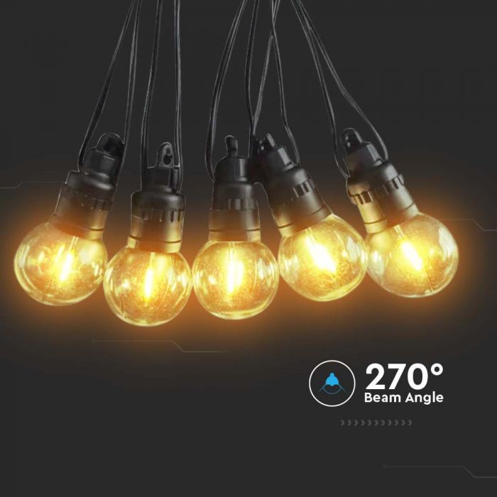 12m pikk päikesepaneeliga LED-valguspael (1,12W) koos 10 LED 0,5W G50 pirniga, IP44, 3000K.