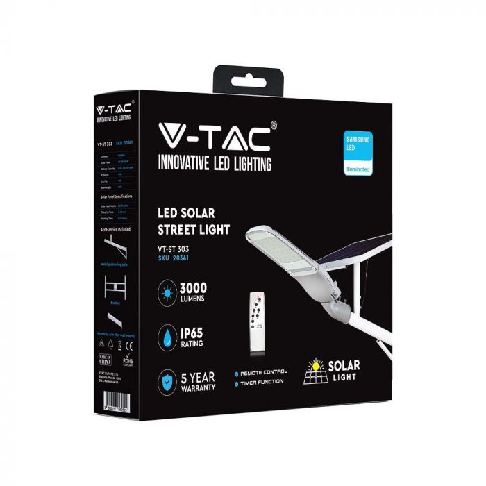 300W (3000Lm) LED tänavavalgustus, V-TAC, IP65, valge, neutraalne valge 4000K