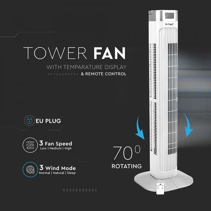 55W V-TAC ventilators ar temperatūras displeju, 3 darba režīmiem, tālvadību, IP20,  300x300x950