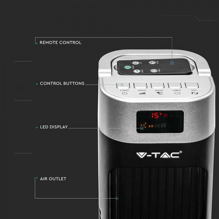 55W V-TAC fan with temperature display, 3 working modes, remote control, IP20