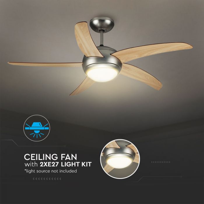 60W LED ceiling light with fan and remote control, 2x27 bulbs (not included), AC motor, IP20, V-TAC
