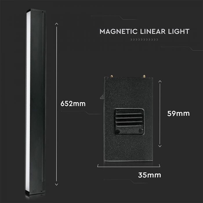 20W(1600Lm) LED magnetisk linjär armatur, IP20, DC:24V, V-TAC, svart, varmvitt ljus 3000K