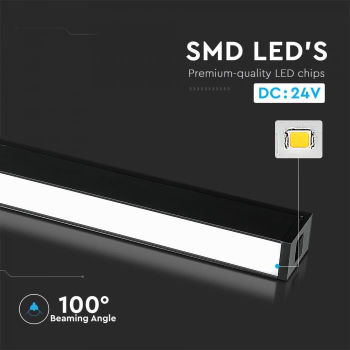 20W(1600Lm) LED magnetic linear light, IP20, DC:24V, V-TAC, black, neutral white light 4000K