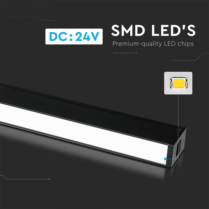 30W(2700Lm) LED magnētiskais lineārais gaismeklis, IP20,  DC:24V, V-TAC, melns, neitrāli balta gaisma 4000K