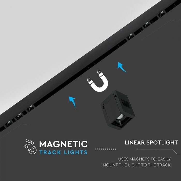 Светодиодный магнитный линейный светильник 1W(35Lm), IP20, DC:24, V-TAC, черный, нейтральный белый 4000K
