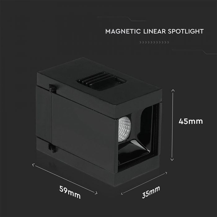 1W(35Lm) LED magnetisk linjär armatur, IP20, DC:24, V-TAC, svart, neutralvit 4000K