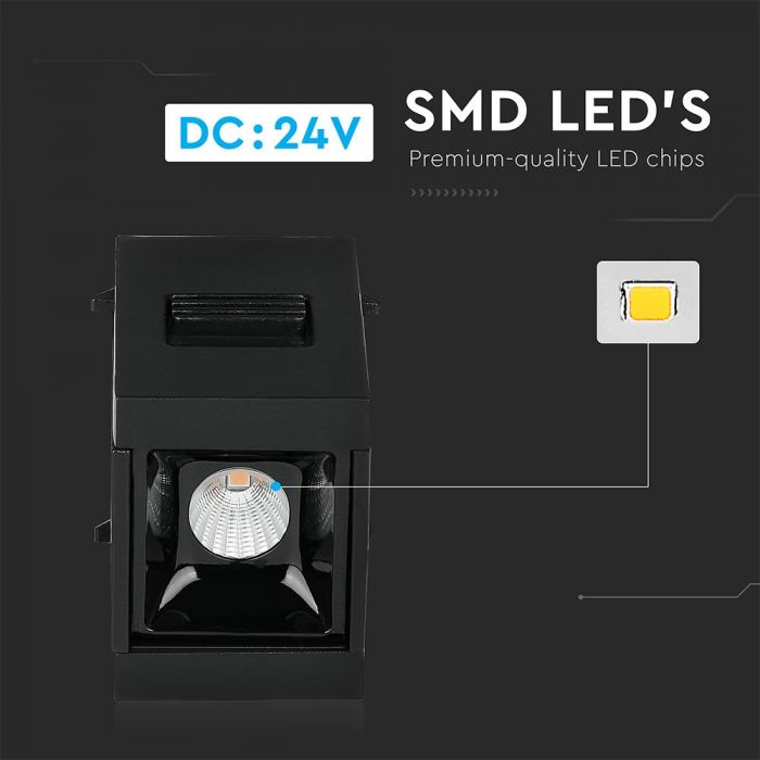 1W(35Lm) LED magnetisk linjär armatur, IP20, DC:24, V-TAC, svart, neutralvit 4000K