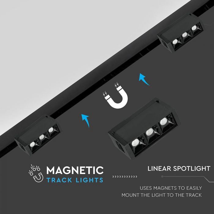 3W(240Lm) 24V LED magnetiline lineaarne valgusti, IP20, V-TAC, must, soe valge valgus 3000K