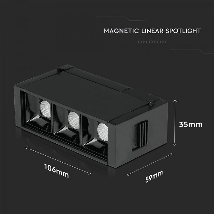 3W(240Lm) 24V LED magnetiline lineaarne valgusti, IP20, V-TAC, must, soe valge valgus 3000K