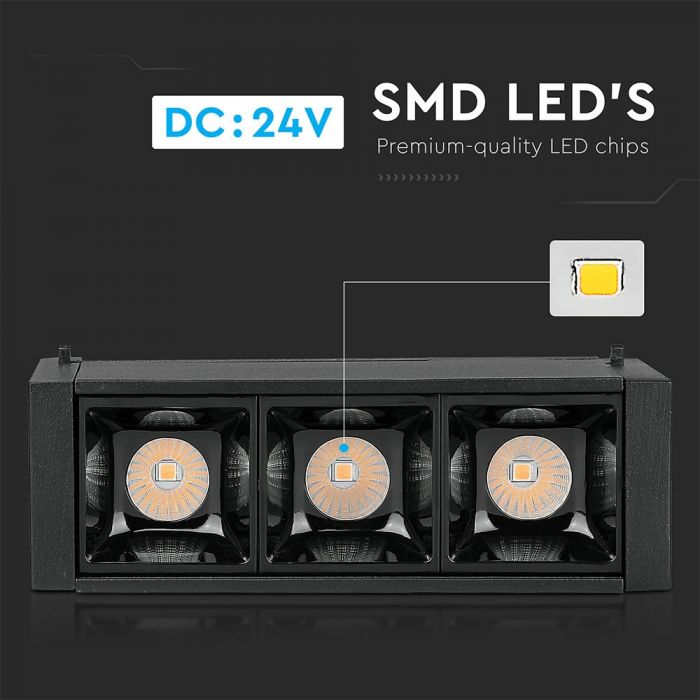 3W (240Lm) LED magnetiline lineaarne valgusti, IP20, DC:24V, V-TAC, must, neutraalne valge 4000K