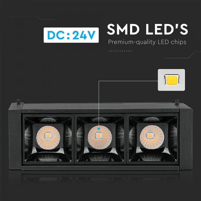 3W(240Lm) LED magnetic linear light, IP20, DC:24V, V-TAC, black, neutral white light 4000K