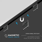 Светодиодный магнитный линейный светильник 10W(700Lm) 24V, IP20, V-TAC, черный, теплый белый свет 3000K
