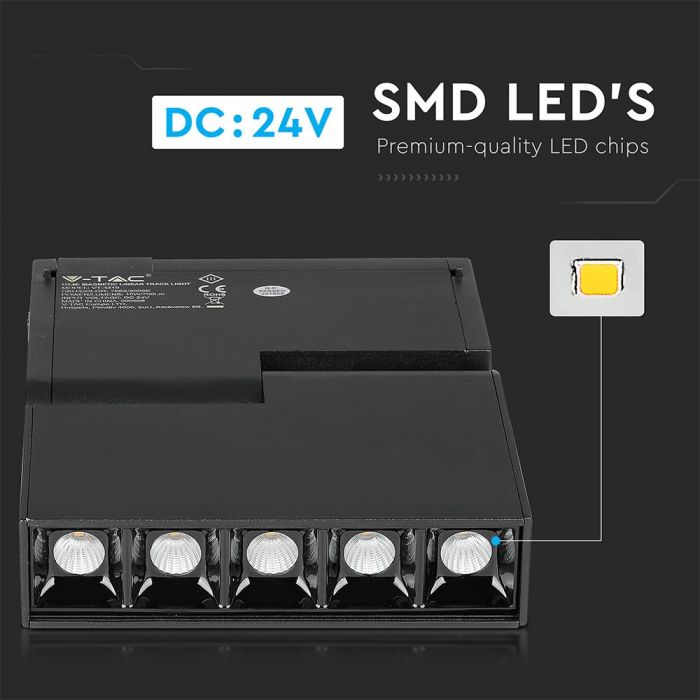 Светодиодный магнитный линейный светильник 10W(700Lm) 24V, IP20, V-TAC, черный, теплый белый свет 3000K