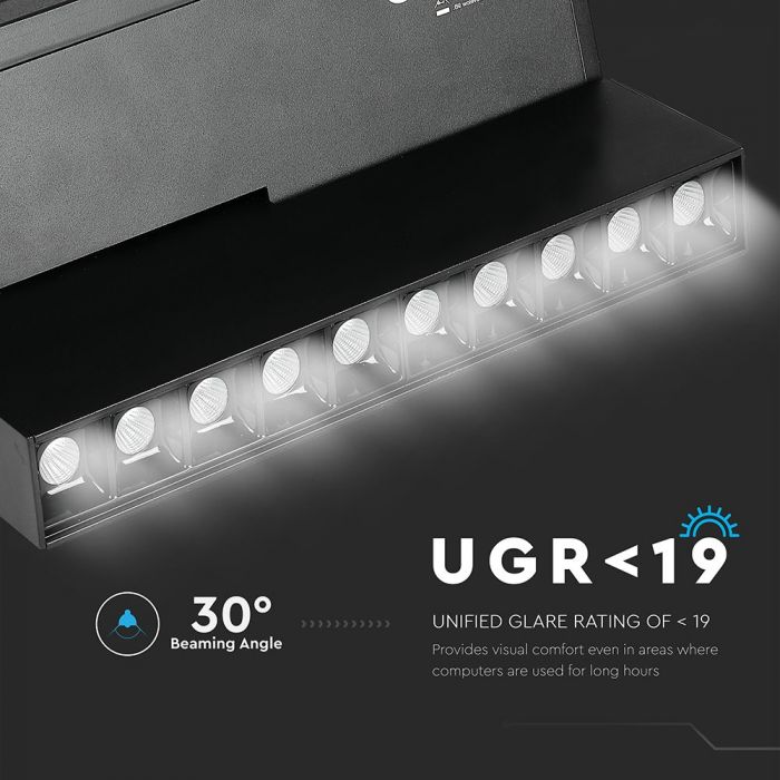 20W(1200Lm) 24V LED magnetic linear light, IP20, V-TAC, black, warm white light 3000K