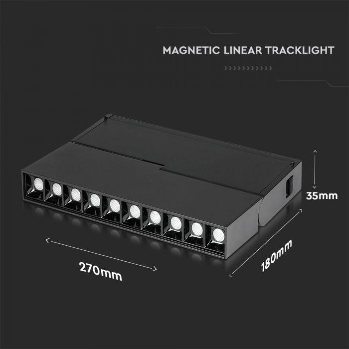 20W (1200Lm) LED magnetiline lineaarne valgusti, IP20, DC:24V, V-TAC, must, neutraalne valge valgus 4000K