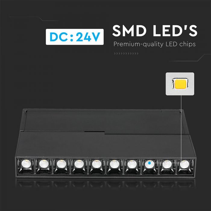 20W(1200Lm) LED magnētiskais lineārais gaismeklis, IP20,  DC:24V, V-TAC, melns, neitrāli balta gaisma 4000K