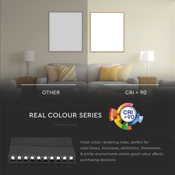 20W(1200Lm) LED magnētiskais lineārais gaismeklis, IP20,  DC:24V, V-TAC, melns, neitrāli balta gaisma 4000K