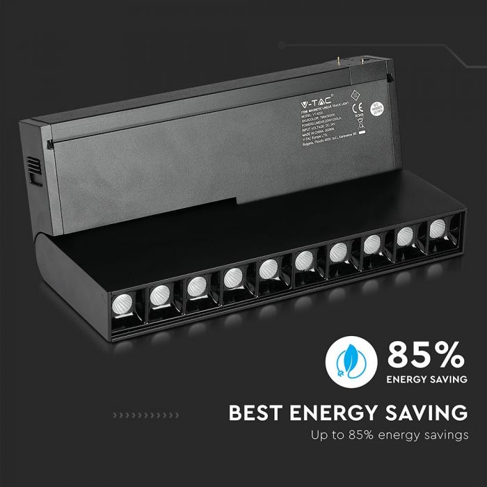 20W(1200Lm) LED magnētiskais lineārais gaismeklis, IP20,  DC:24V, V-TAC, melns, neitrāli balta gaisma 4000K