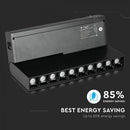 20W(1200Lm) LED magnētiskais lineārais gaismeklis, IP20,  DC:24V, V-TAC, melns, neitrāli balta gaisma 4000K