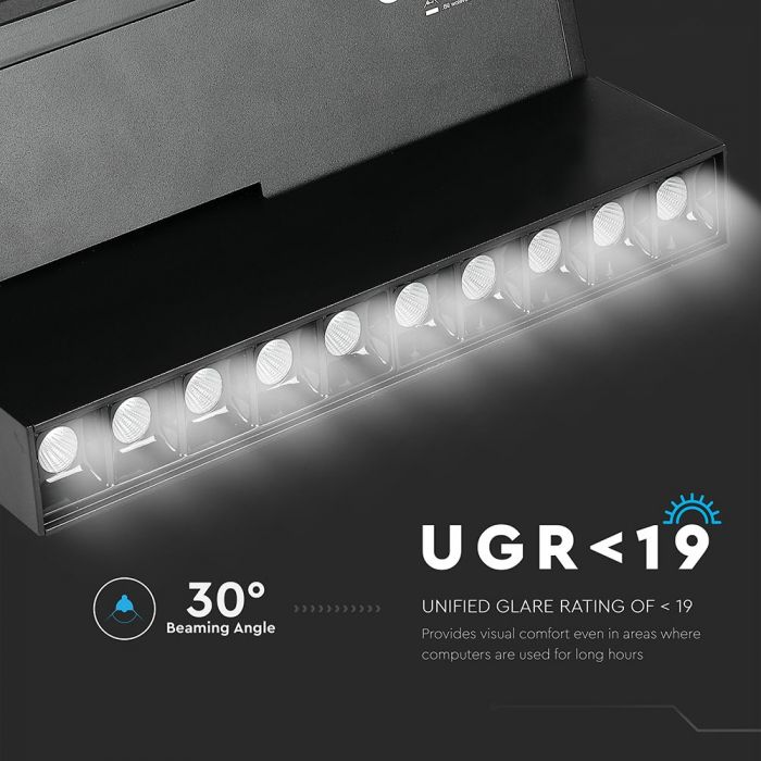 20W(1200Lm) LED magnetic linear light, IP20, DC:24V, V-TAC, black, neutral white light 4000K