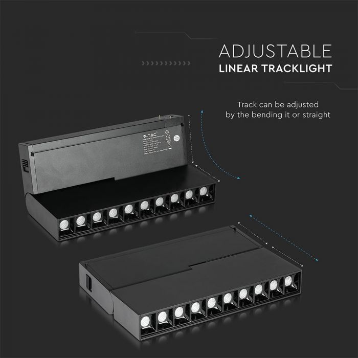 20W (1200Lm) LED magnetiline lineaarne valgusti, IP20, DC:24V, V-TAC, must, neutraalne valge valgus 4000K