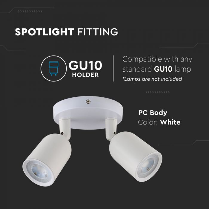 LED laevalgusti, 2XGU10, valge, V-TAC, IP20, max 2x35W