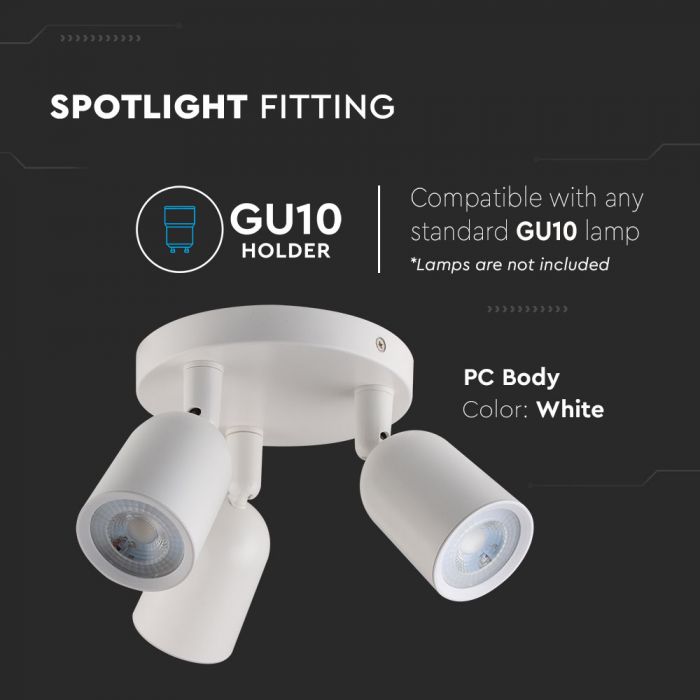 LED Ceiling light, 3XGU10, white, V-TAC, IP20, max 3x35W