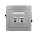 2-контактный механизм компьютерной розетки 2xRJ45, кат.5e, 8-контактный DECO, з/у, серебристый металлик