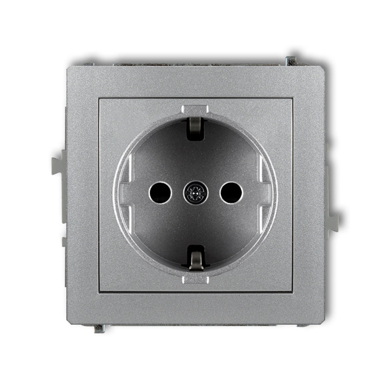 Розетка 1-контактная, механическая DECO с заземлением SCHUKO 2P+Z, з/у, IP20, серебристый металлик
